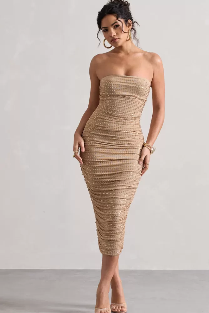 Club L London Astro | Embellished Bandeau Midi Dress GOLD Cheap