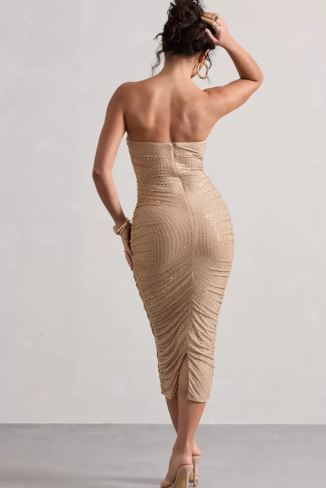 Club L London Astro | Embellished Bandeau Midi Dress GOLD Cheap