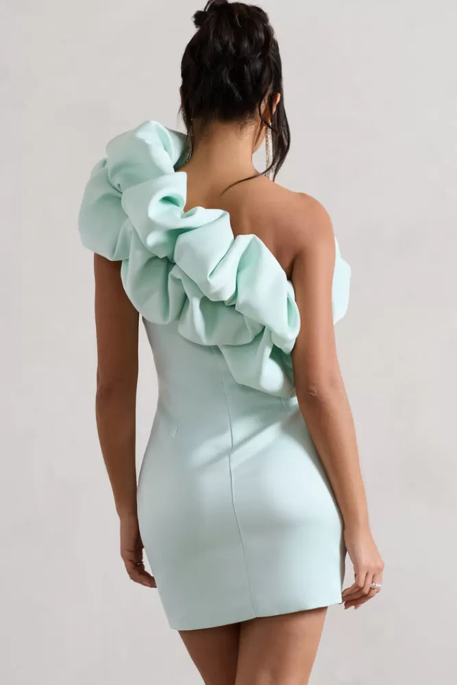 Club L London At The Opera | Mint Satin One Shoulder Ruffled Mini Dress ICEDMINT Discount