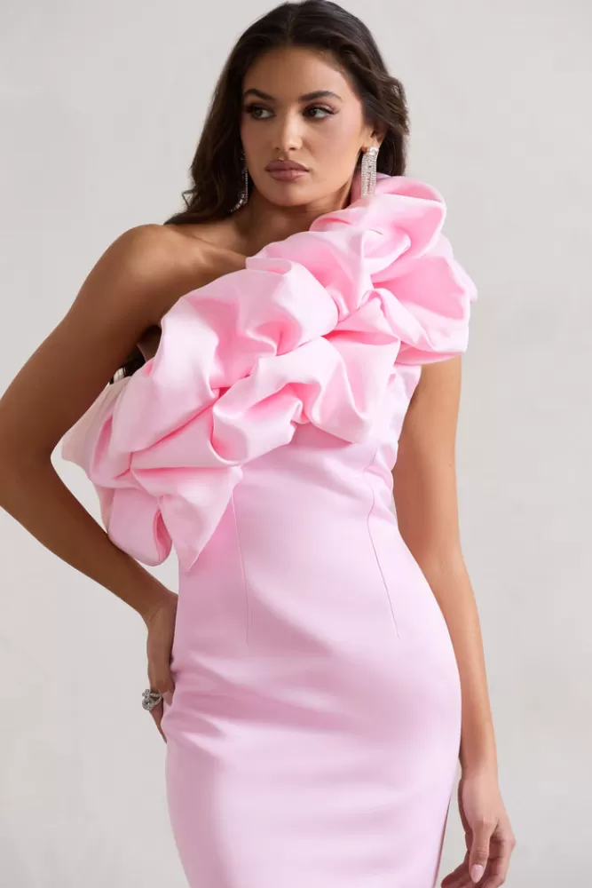 Club L London At The Opera | Pink Satin One Shoulder Ruffled Mini Dress PINKTULLE Discount