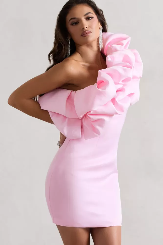 Club L London At The Opera | Pink Satin One Shoulder Ruffled Mini Dress PINKTULLE Discount