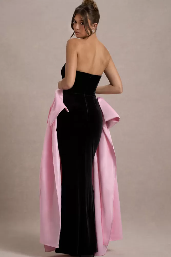 Club L London Attention | Black Strapless Maxi Dress With Pink Satin Bows BLACKANDPINK Store