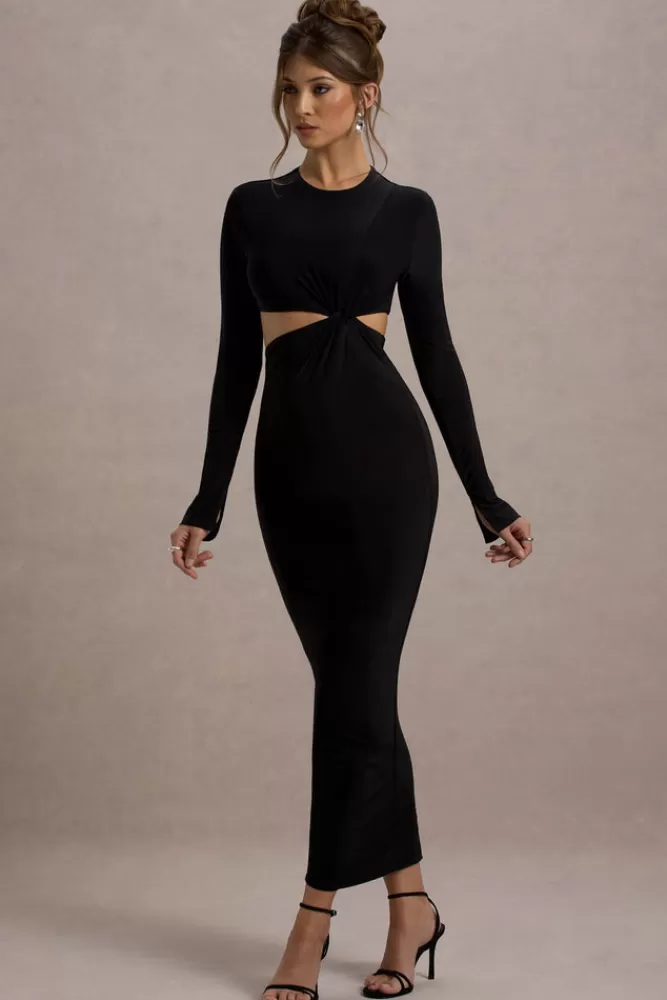 Club L London Attina | Long-Sleeve Twisted Cut-Out Maxi Dress BLACK Sale