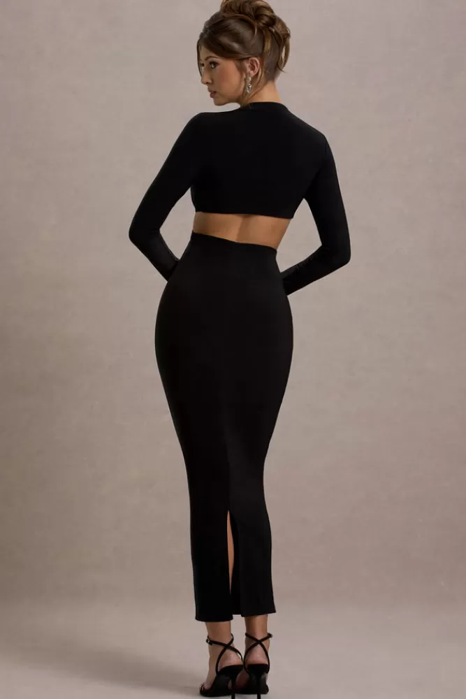 Club L London Attina | Long-Sleeve Twisted Cut-Out Maxi Dress BLACK Sale