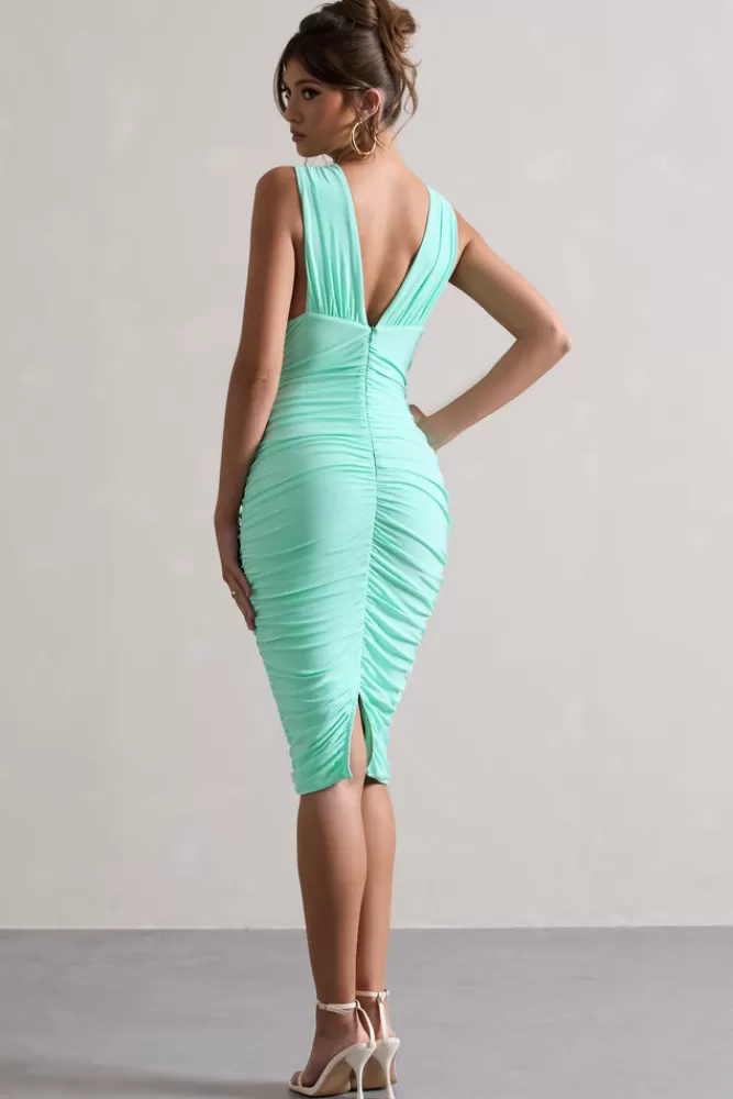 Club L London Attract | Ruched Plunge-Neck Midi Dress MINT Store