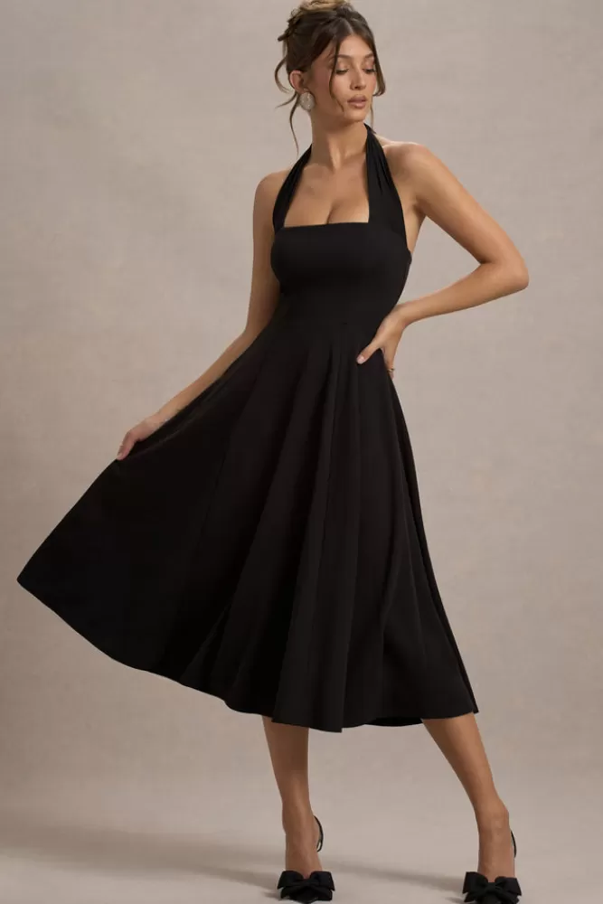 Club L London Auburn | Halter Skater Midi Dress BLACK Shop