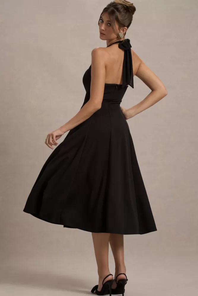 Club L London Auburn | Halter Skater Midi Dress BLACK Shop