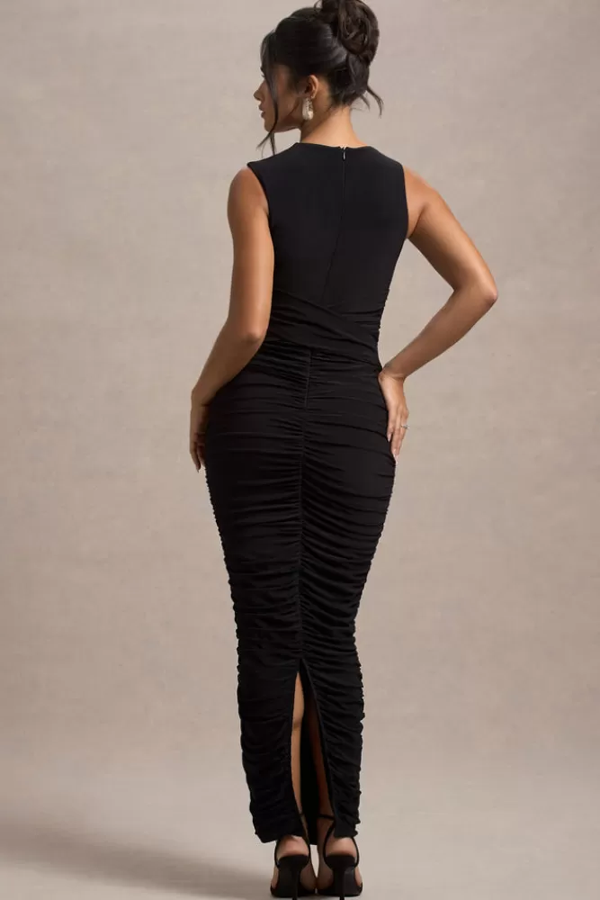 Club L London Audelia | Cut-Out Maxi Dress With Floral Corsages BLACK Store