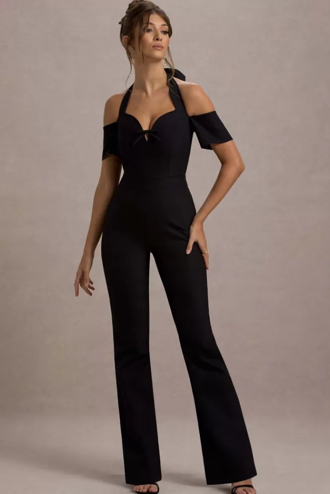 Club L London Aurea | Halter-Neck Flared-Leg Jumpsuit BLACK Sale