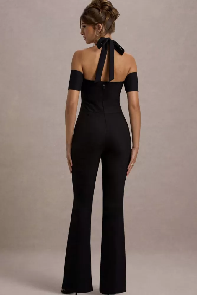 Club L London Aurea | Halter-Neck Flared-Leg Jumpsuit BLACK Sale