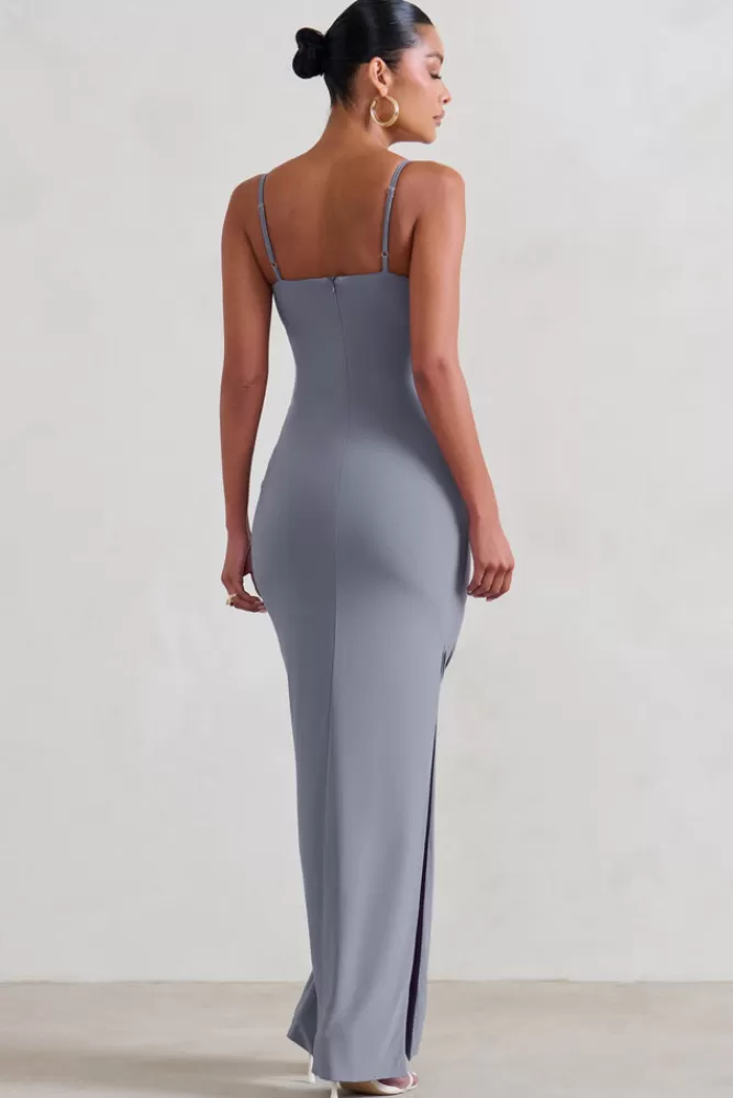 Club L London Aurelia | Grey Maternity Cami Maxi Dress With Split DUSKYGREY Cheap