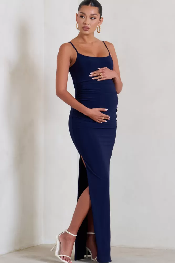 Club L London Aurelia | Maternity Cami Maxi Dress With Split NAVY Best Sale