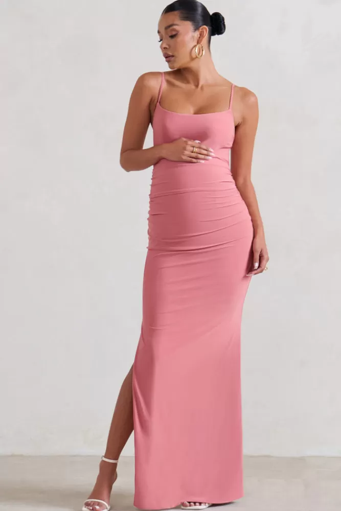 Club L London Aurelia | Pink Maternity Cami Maxi Dress With Split BLUSHPINK Best