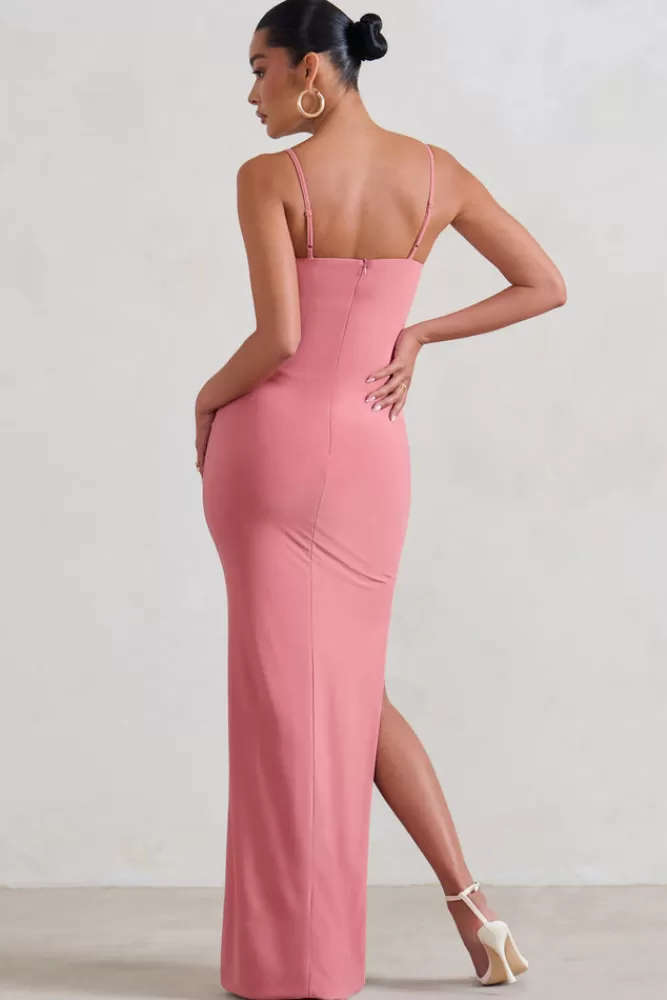 Club L London Aurelia | Pink Maternity Cami Maxi Dress With Split BLUSHPINK Best