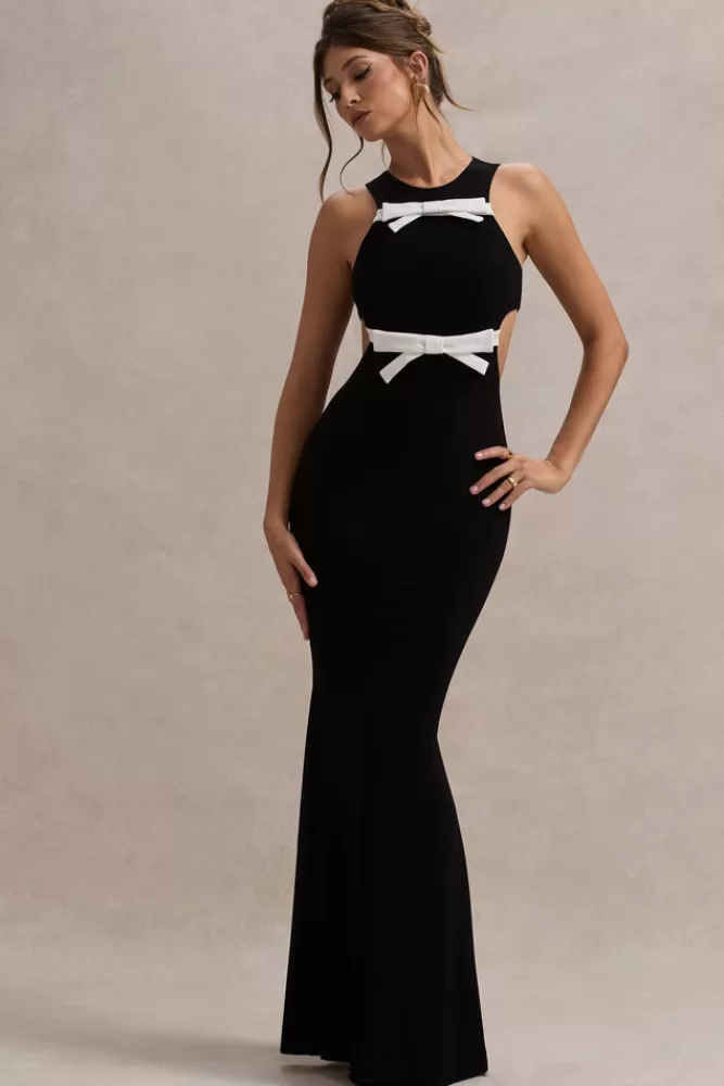 Club L London Aurelie | Black Cut-Out Maxi Dress With Bows BLACKANDWHITE Flash Sale