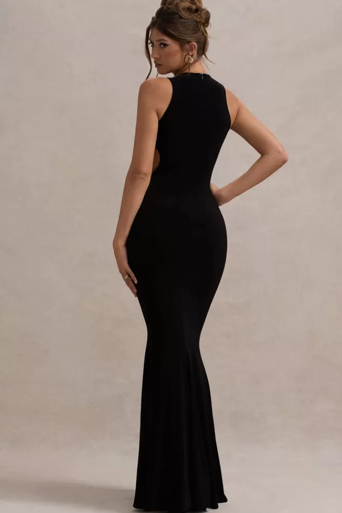 Club L London Aurelie | Black Cut-Out Maxi Dress With Bows BLACKANDWHITE Flash Sale