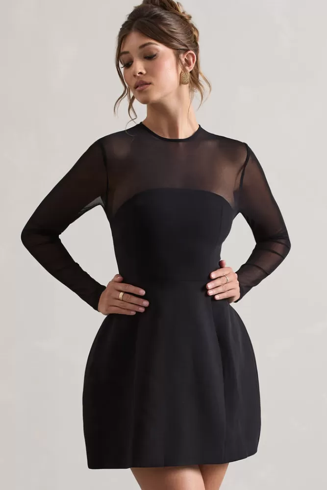 Club L London Austen | Mesh Long-Sleeve Mini Dress BLACK Best