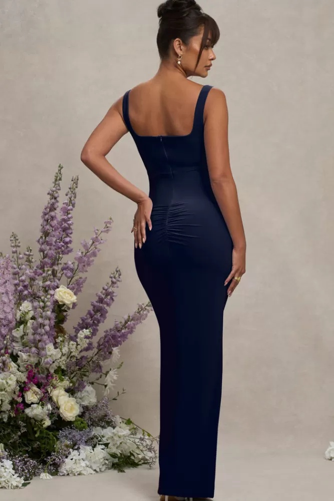 Club L London Avril | Square Neck Maternity Maxi Dress with Split NAVY Online