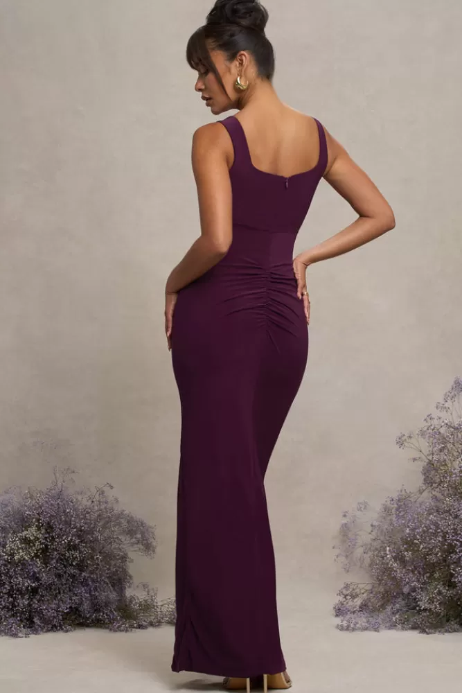 Club L London Avril | Square Neck Maternity Maxi Dress with Split PLUM Store