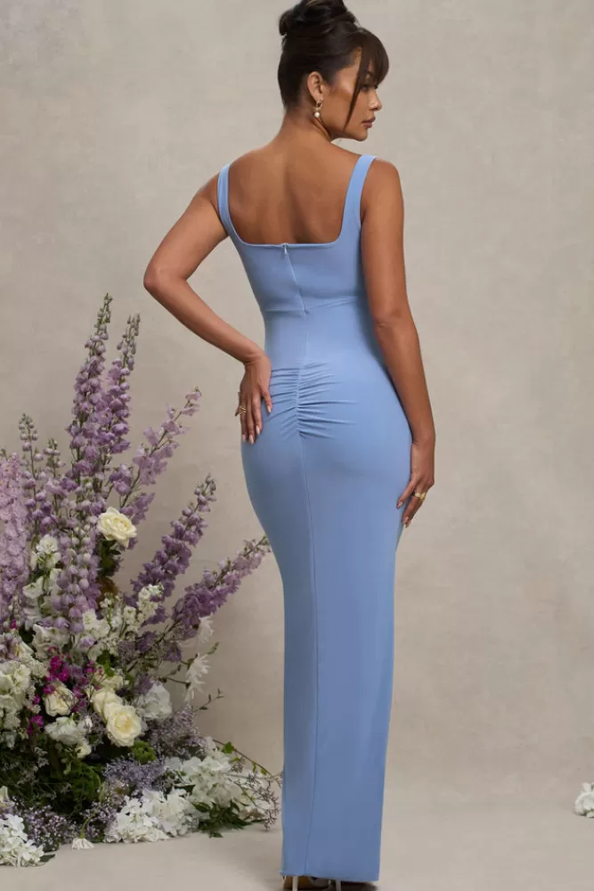Club L London Avril | Powder Blue Square Neck Maternity Maxi Dress with Split POWDERBLUE Sale