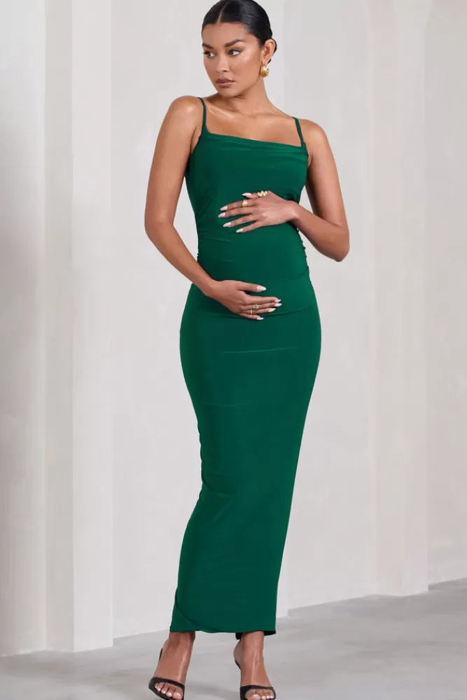 Club L London Azalea | Bottle Green Strappy Square-Neck Maternity Maxi Dress BOTTLEGREEN Cheap