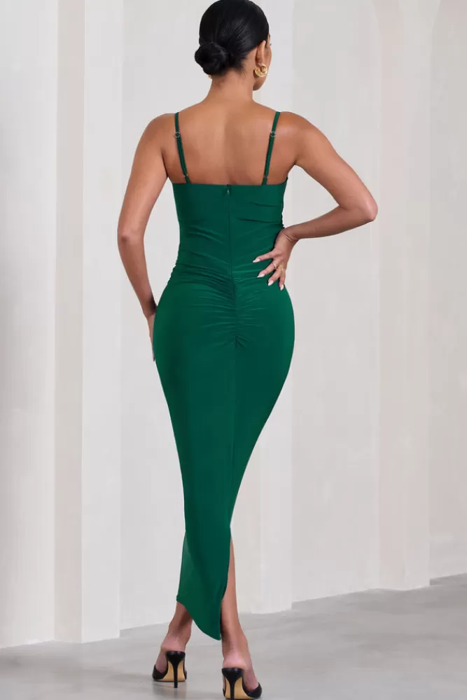 Club L London Azalea | Bottle Green Strappy Square-Neck Maternity Maxi Dress BOTTLEGREEN Cheap