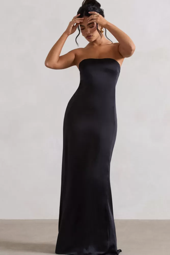 Club L London Azra | Satin Bandeau Maxi Dress BLACK Sale