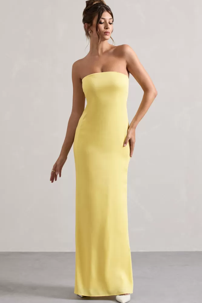 Club L London Azra | Lemon Satin Bandeau Maxi Dress SHERBETLEMON Fashion