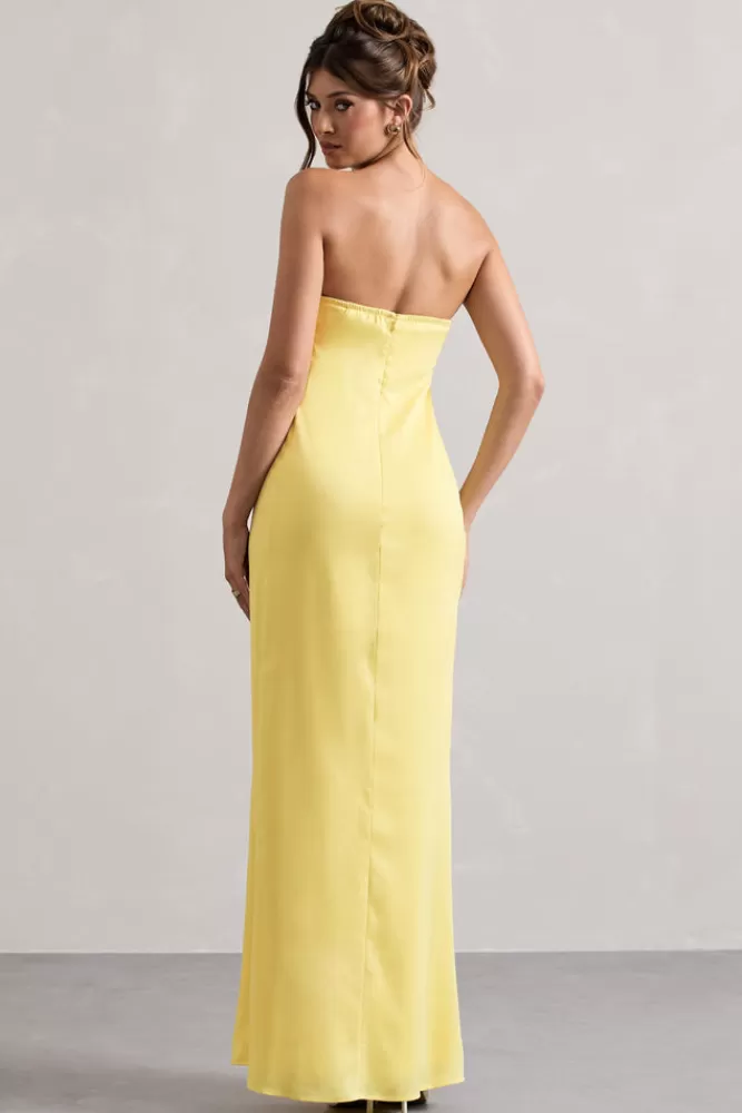 Club L London Azra | Lemon Satin Bandeau Maxi Dress SHERBETLEMON Fashion