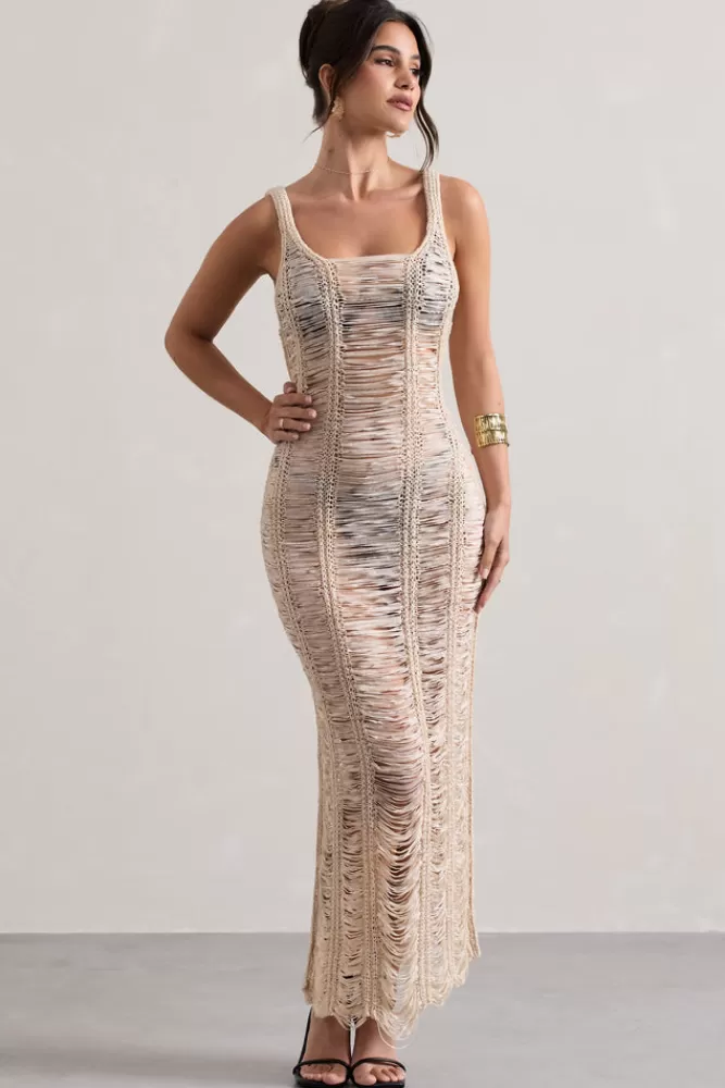 Club L London Bahama | Sand Crochet Square-Neck Maxi Dress NEUTRAL New