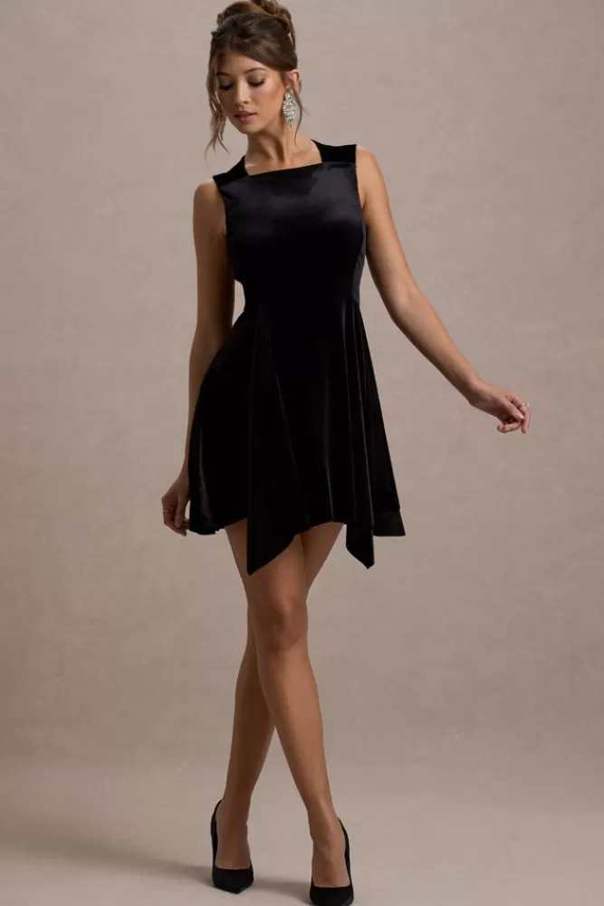 Club L London Baker | Velvet Draped-Hem Mini Dress BLACK Discount