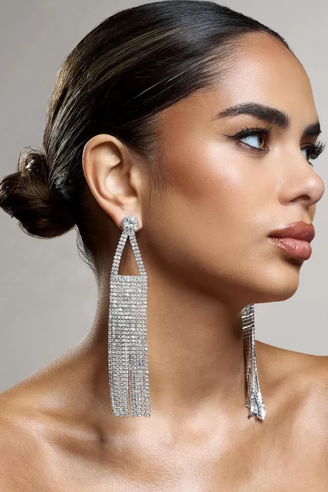 Club L London Balance | Diamante Statement Tassel Earrings SILVER Flash Sale