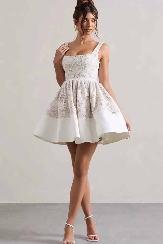 Club L London Ballet | Stone Lace Square-Neck Mini Dress WHITE/STONE Best