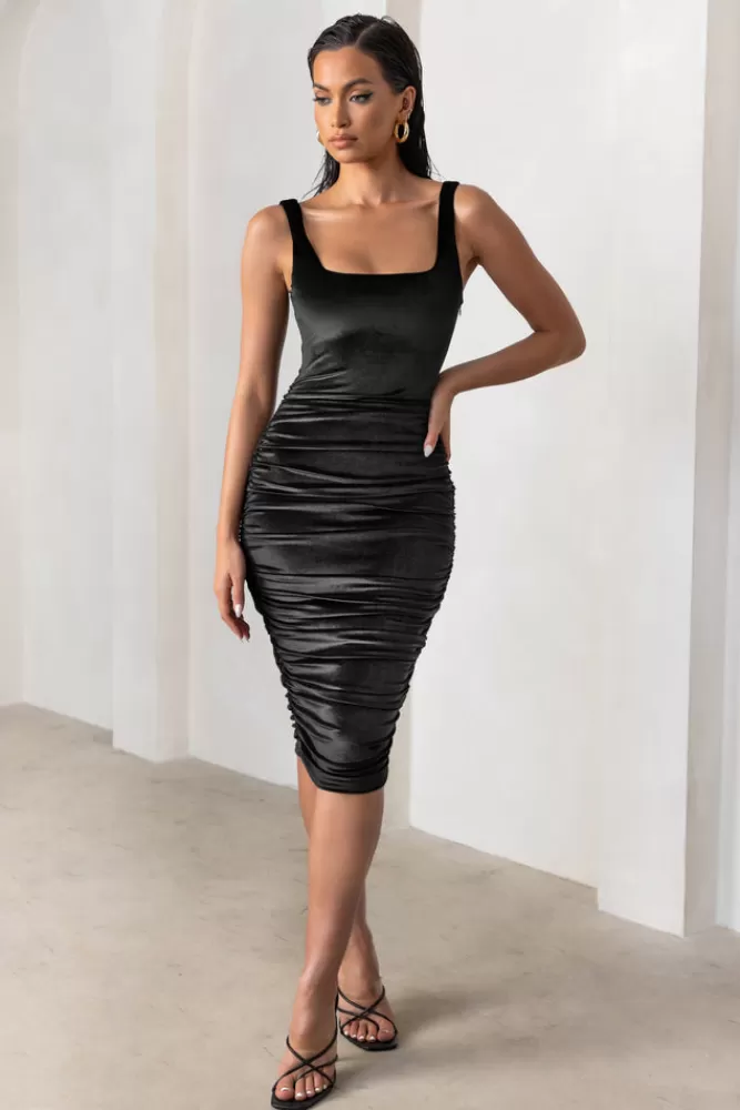 Club L London Beauty | Velvet Square Neck Bodycon Midi Dress BLACK Best