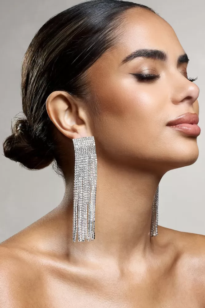 Club L London Bedazzle | Diamante Tassel Earrings SILVER Best Sale