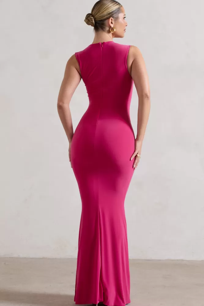 Club L London Behind The Scenes | Dark Pink Sleeveless Cut-Out Maxi Dress BOUDOIRRED Fashion