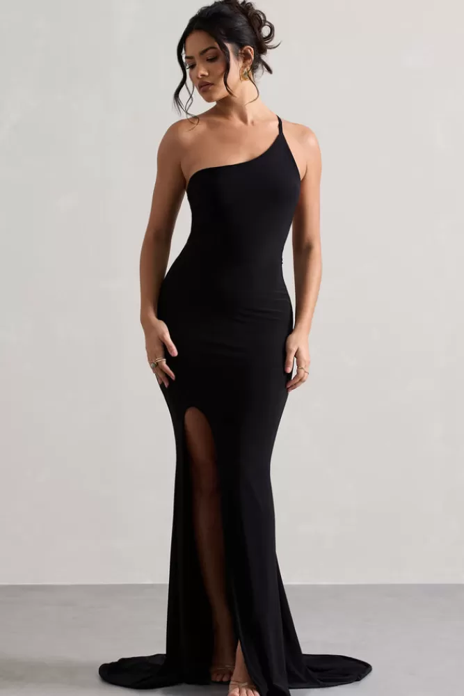 Club L London Belle | One Shoulder Fishtail Maxi Dress Black Best