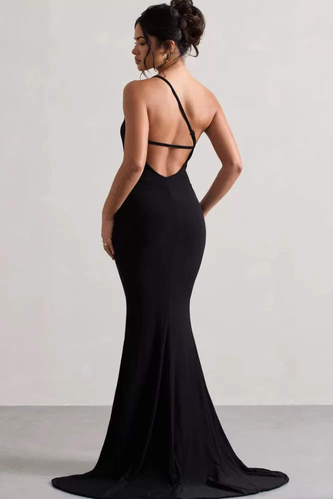 Club L London Belle | One Shoulder Fishtail Maxi Dress Black Best