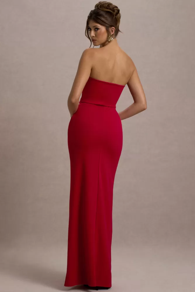 Club L London Belle of The Ball | Bandeau Maxi Dress With Split Hem RED Shop