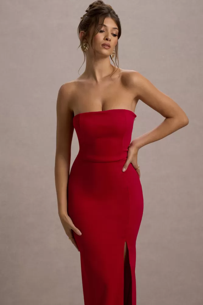 Club L London Belle of The Ball | Bandeau Maxi Dress With Split Hem RED Shop
