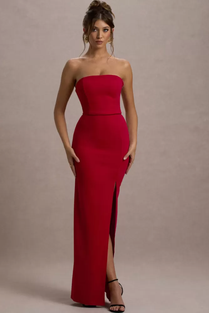 Club L London Belle of The Ball | Bandeau Maxi Dress With Split Hem RED Shop