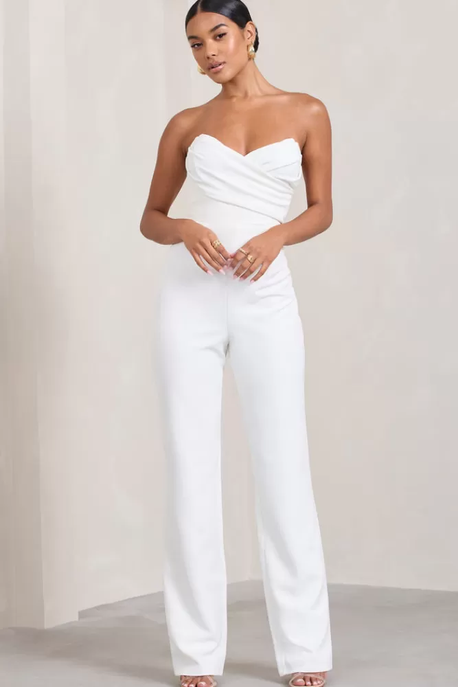 Club L London Bellezza | Bandeau Corset Wide Leg Jumpsuit WHITE Shop