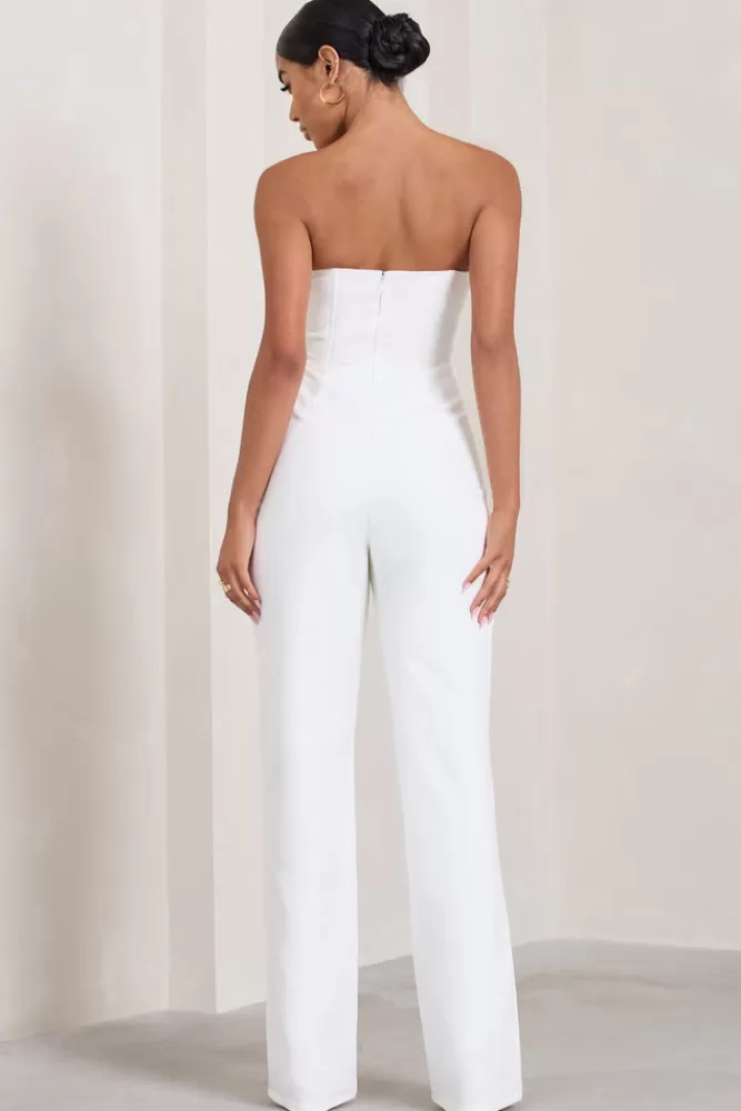 Club L London Bellezza | Bandeau Corset Wide Leg Jumpsuit WHITE Shop