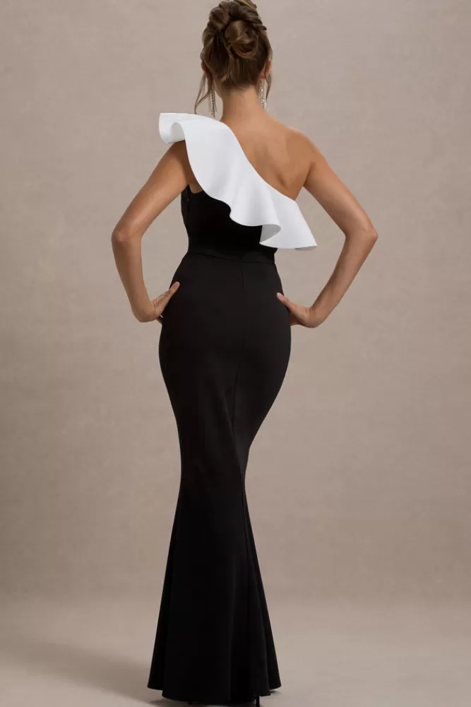 Club L London Berkley | u0026 White Ruffled One-Shoulder Maxi Dress BLACK Store