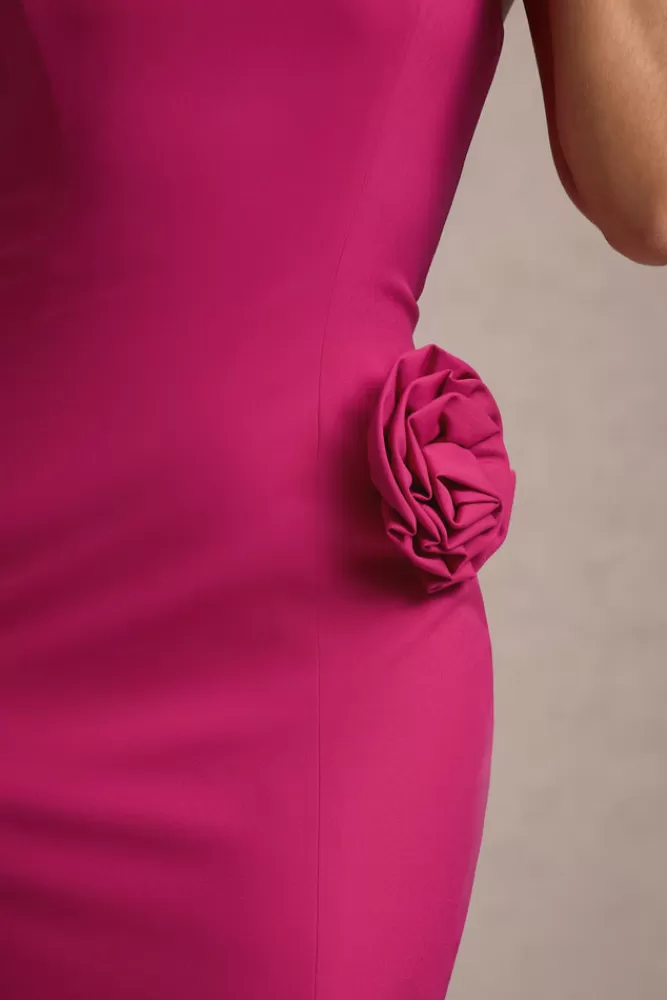Club L London Best Of The Best | Dark Pink Strapless Fishtail Maxi Dress With Corsages HOTPINK Best
