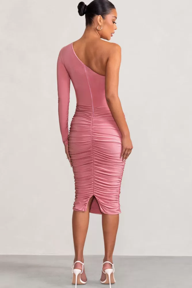 Club L London Betsy | Asymmetric One Sleeve Maternity Midi Dress BLUSH Outlet