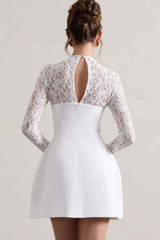 Club L London Birdie | Lace Long-Sleeve Mini Dress WHITE Clearance