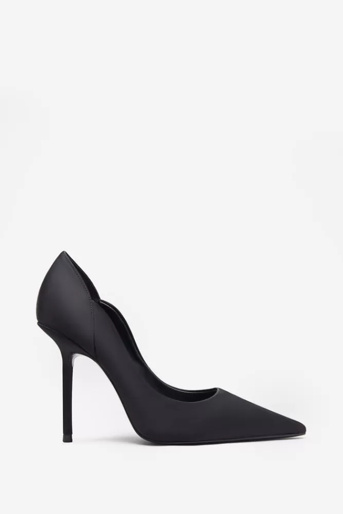 Club L London Blade | Black Satin Court Heels With Scallop Edge BLACKSATIN Best Sale