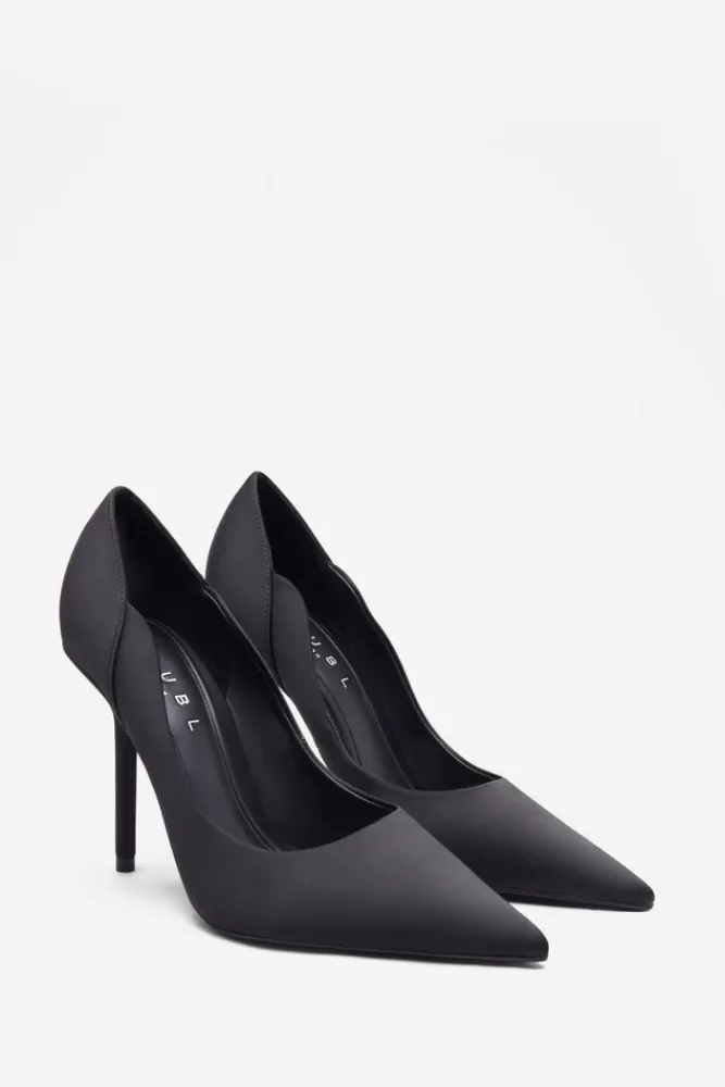 Club L London Blade | Black Satin Court Heels With Scallop Edge BLACKSATIN Best Sale