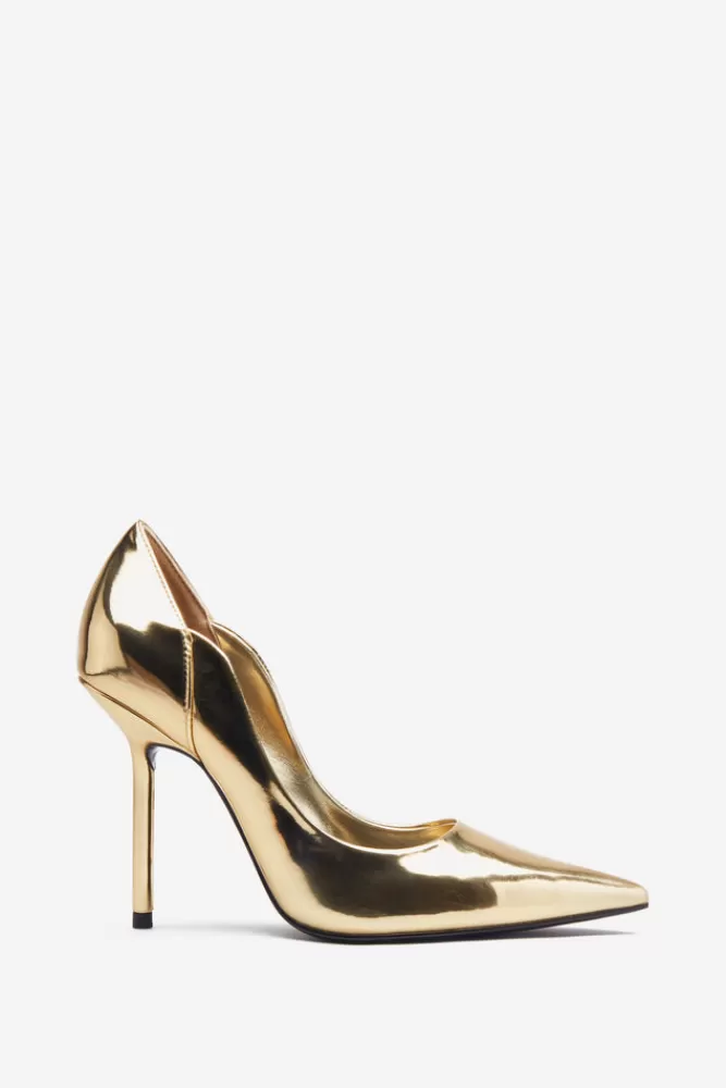 Club L London Blade | Gold Metallic Court Heels With Scallop Edge GOLDMIRROR Flash Sale